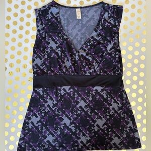 Merona Purple and Black Camouflage V-Neck Top